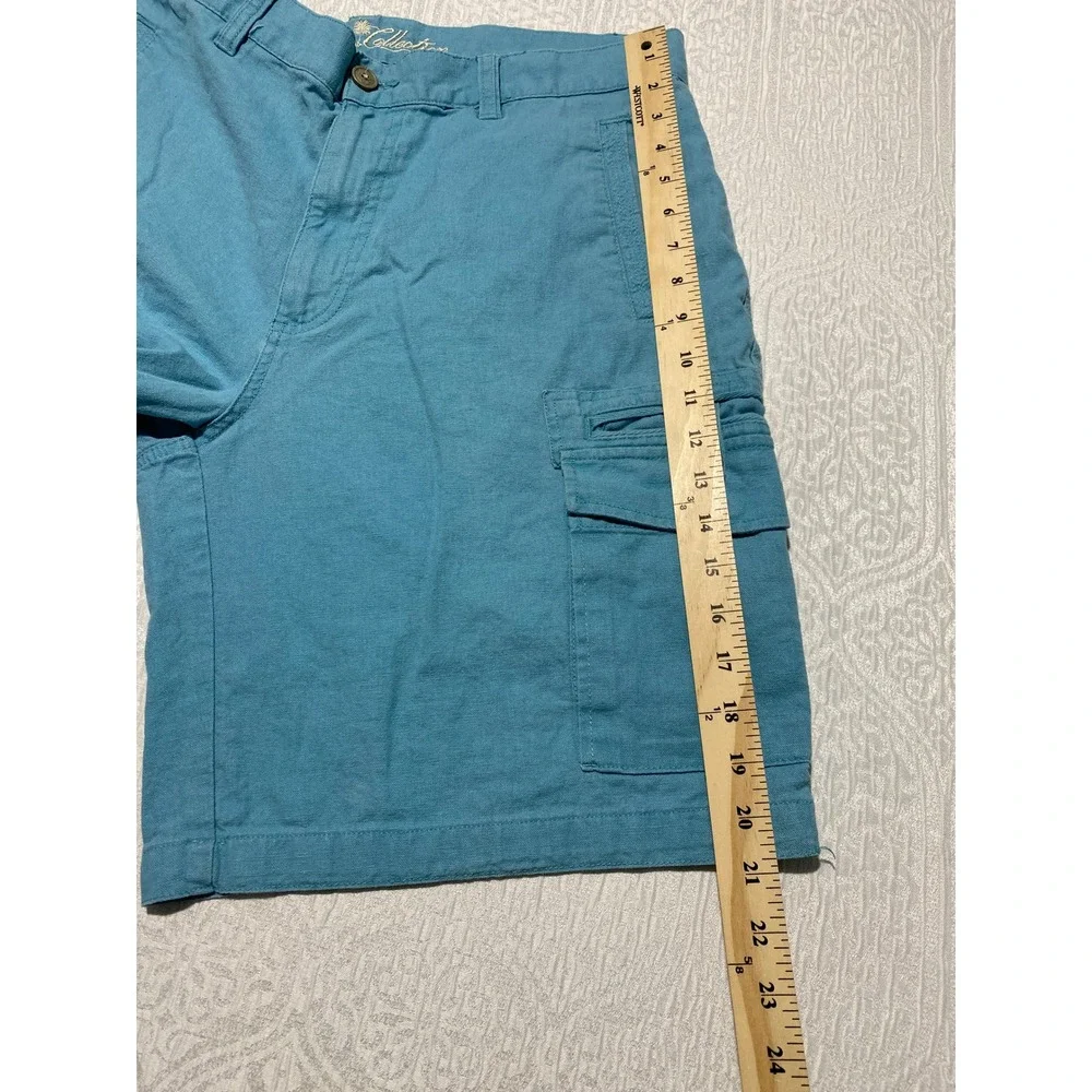 Paradise Collection Mens Teal Blue Linen Cotton Blend Cargo‎ Shorts Size 36